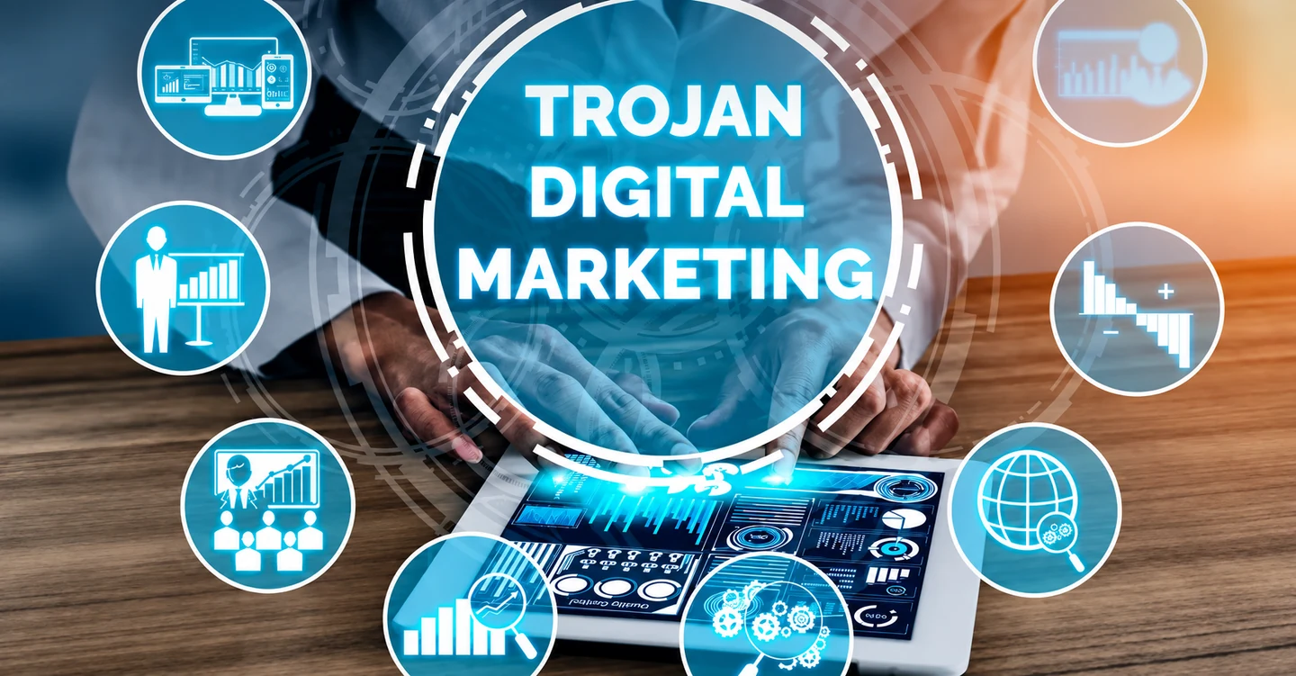 Trojan Digital Marketing helmet artwork for its agent setup services