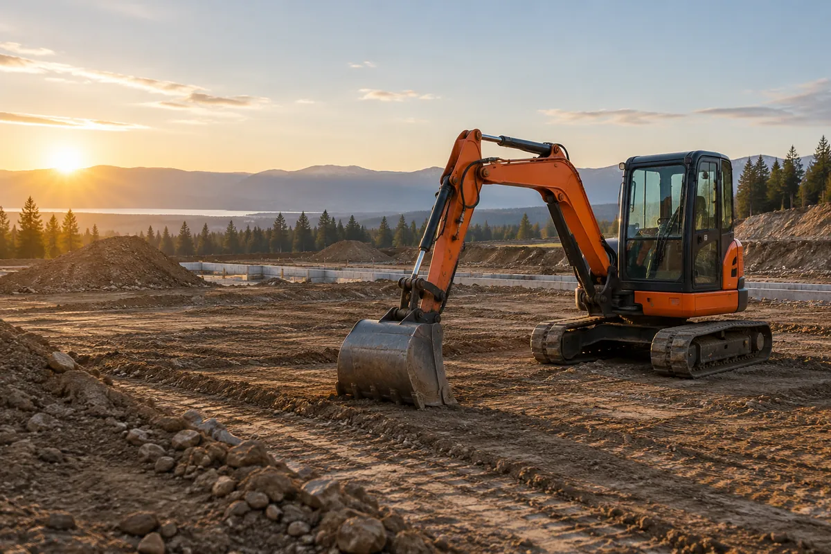 Illustrative business scene: excavation equipment illustrating contractor marketing for foundation repair businesses.