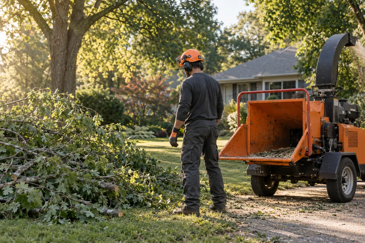 Tree service crew working on a large tree