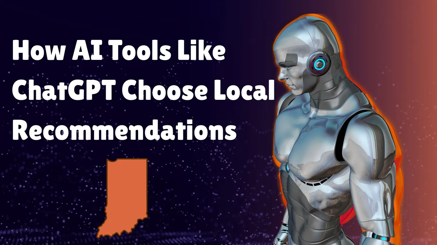 Editorial graphic about ChatGPT and local recommendations beside an Indiana silhouette