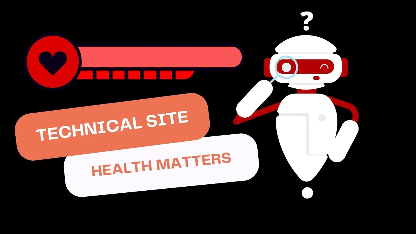 Technical site health illustration with a robot and a health indicator